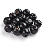 Dyed Natural Wood Beads, Round, Nice for Children's Day Gift Making, Lead Free, Black, about 14mm wide, about 13mm high, hole: 4mm, about 1200pcs/1000g
