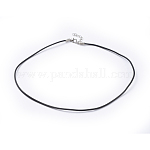 Cordon de collier de bijoux, cordon pvc, noir, couleur platine fermoir de fer et une chaîne réglable, environ 2 mm d'épaisseur, 16 pouce