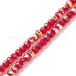 Chapelets de perles en verre transparent électrolytique, de couleur plaquée ab , facette, rondelle, rouge, 6x4.5mm, Trou: 1.2mm, Environ 100 pcs/chapelet, 16.81'' (42.7 cm)