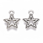 Colgantes de la aleación de estilo tibetano, estrella, sin plomo y cadmio, plata antigua, 18x15x2mm, agujero: 2 mm, aproximamente 1030 unidades / 1000 g