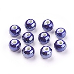 Perles rondes en porcelaine artisanale bleu foncé nacré, 10mm, Trou: 2~3mm
