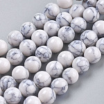 Chapelets de perles en turquoise synthétique, teinte, ronde, blanc, 8mm, Trou: 1mm, Environ 50 pcs/chapelet, 15.7 pouce