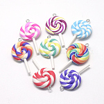 Handmade Polymer Clay Big Pendants, Lollipop, Mixed Color, 48~56x27~29x7~10mm, Hole: 2mm