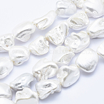 Electroplate Shell Pearl Beads Strands, Nuggets, White, 17~24x11~23x10~16mm, Hole: 1mm, about 16~23pcs/strand, 15.7 inch(40cm)