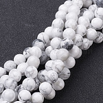 Gemstone Beads Strands, Natural Howlite Round Beads, White, about 10mm in diameter, hole: 1mm, 39pcs/strand, 15.5 inch