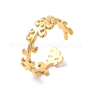 Ion Plating(IP) 304 Stainless Steel Leafy Branch Open Cuff Ring for Women RJEW-E063-21G