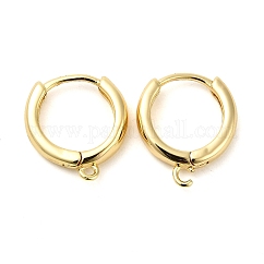 Messing Creolen, cadmiumfrei und bleifrei, Huggie Hoop Ohrring finden, langlebig plattiert, mit horizontaler Schleife, cadmiumfrei und bleifrei, Ring, echtes 18k vergoldet, 16x15x2~4 mm, Bohrung: 1.2 mm, Stift: 1 mm