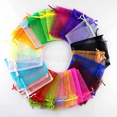 Bolsas rectangulares de organza con cordón, color mezclado, 9x7 cm