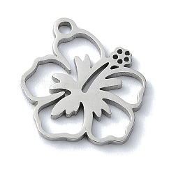 Pendenti in acciaio inossidabile 304 anti-ossidazione, Taglio laser, pendente a fiore, colore acciaio inossidabile, 14x13x1mm, Foro: 1 mm
