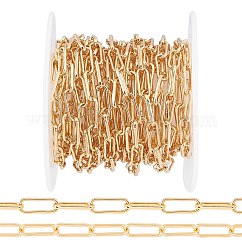 Chaînes trombones en laiton soudé, Ovale Plat, chaînes de câble allongées étirées, Plaqué longue durée, avec bobine, Sans cadmium & sans nickel & sans plomb, véritable 18k plaqué or, 10x3.6x1.1mm, environ 16.4 pied (5 m)/rouleau