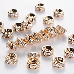 Abalorios de latón Diamante de imitación espaciador, aaa grado, brida recta, sin níquel, la luz del color del metal del oro, rerondana plana, cristal, 8x3.8mm, agujero: 1.5 mm