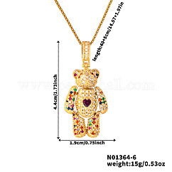 Colliers avec pendentif en forme d'ours en laiton et zircone cubique de dessin animé mignon, colorées, 15.75 pouce (40 cm)
