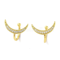 Aretes tipo puño de latón con forma de luna, con circonita transparente para mujer, real 18k chapado en oro, 14x14mm