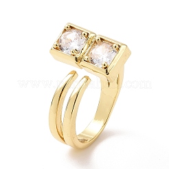 Anello a polsino aperto rettangolo con zirconi cubici&nbsp;RJEW-G270-01G