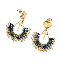 Pendientes colgantes de aro de acero inoxidable 304 con cuentas de vidrio&nbsp;EJEW-MZ00824-01