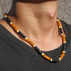 Heishi-Perlenketten im böhmischen Stil aus Kokosnuss und Holz mit Endketten aus einer Legierung für Herren&nbsp;WGF984F-03