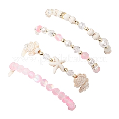4 pulsera elástica de 4 estilos con cuentas de concha&nbsp;BJEW-JB11996-01