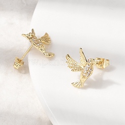 Boucles d'oreilles puces en laiton serties de micro-pavés de zircon cubique transparent&nbsp;EJEW-L311-02G