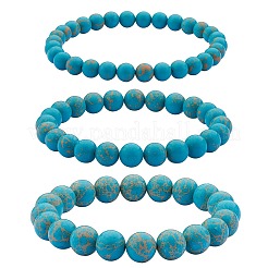 3 Uds. Juego de pulseras elásticas con cuentas redondas de jaspe imperial sintético de 3 tamaños&nbsp;BJEW-SW00064-31