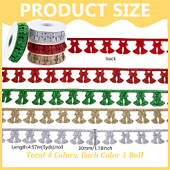 4 Rolle 4 Farben Weihnachtsglocken Polyester Glitzerpuderband&nbsp;OCOR-GA0002-35