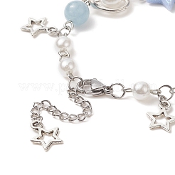 Braccialetto in lega con ciondolo a forma di cuore e stella con perline finte in plastica abs per le donne&nbsp;BJEW-JB09309