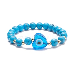 Braccialetto elasticizzato con perline cuore malocchio per donna con pietre preziose e lampwork&nbsp;BJEW-JB08392