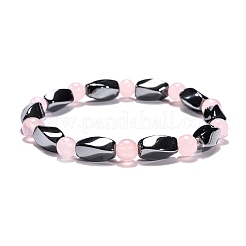 Pulseras elásticas redondas de cuarzo rosa natural&nbsp;BJEW-G072-3