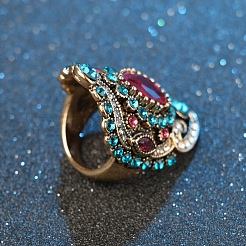 Anillos de dedo de aleación retro y rhinestone&nbsp;FS-WG56BBF-03