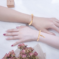 4 Uds 4 estilo topacio natural jade y pulseras elásticas de citrino sintético con cuentas de vidrio&nbsp;BJEW-SW00105-07