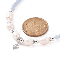 Collana con ciondolo a forma di stella di zirconi cubici trasparenti con angelite naturale e catene di perle finte per le donne&nbsp;NJEW-JN04148