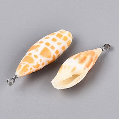 Grandi ciondoli in ottone e conchiglia mitra naturale&nbsp;SHEL-Q029-17P