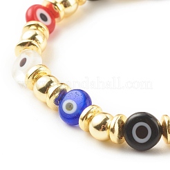 Bracelet extensible rond plat avec mauvais œil au chalumeau avec hématite synthétique&nbsp;BJEW-JB07869