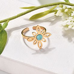 Los anillos de dedo de color turquesa sintética&nbsp;RJEW-I110-02G-02
