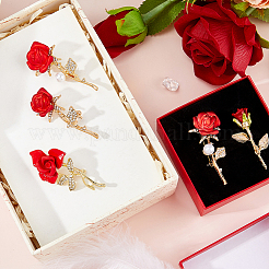 5 broche en strass avec 5 styles de fleur rose et perles en plastique&nbsp;JEWB-FH0002-47