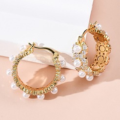 Orecchini a cerchio in ottone e perle finte abs&nbsp;EJEW-R016-22G