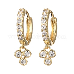 Pendientes de aro con micropavé de circonitas cúbicas de latón y tres tréboles&nbsp;EJEW-Z159-01G-01