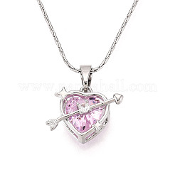 304 Edelstahl Messing Zirkonia Herz mit Pfeil Anhänger 304 Edelstahl Kette Halsketten&nbsp;NJEW-T018-07P