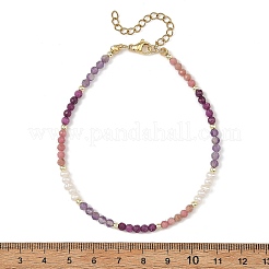 Cavigliere con pietre naturali miste sfaccettate a gradiente e perle naturali a forma di patata.&nbsp;AJEW-AN00873-02