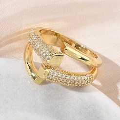 Anelli aperti con polsino in ottone micro pavé di zirconi cubici per donna&nbsp;RJEW-L343-12G-01