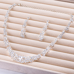 Blumen-Legierung Kristall Strass Link Halsketten & Ohrstecker baumelnden Set für Frauen&nbsp;FS-WG2AC0B-01