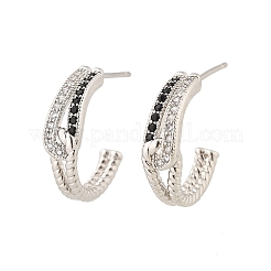 Orecchini a bottone in ottone micro pavé di zirconi cubici a forma di C per donna&nbsp;EJEW-G428-21P-01