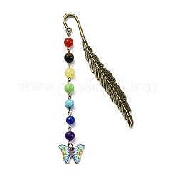 Emaille-Anhänger-Lesezeichen aus Schmetterlingslegierung mit Chakra-Edelsteinperle&nbsp;AJEW-JK00253