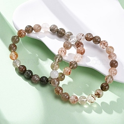 Braccialetti elastici con perline rotonde in quarzo rutilato naturale per uomo e donna&nbsp;BJEW-G743-01E