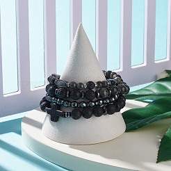Braccialetti elastici con perline rotondi in pietra mista in stile 4 pz 4 con strass di cristallo&nbsp;BJEW-JB07885