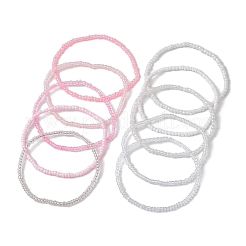 10 Stück Stretch-Armband-Set aus rosa und weißen Rondell-Glasperlen&nbsp;BJEW-JB10419