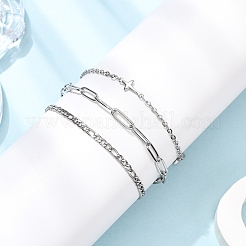 3 stücke 3 arten 304 edelstahl figaro & büroklammer kette armbänder & link armbänder für frauen&nbsp;BJEW-JB12432