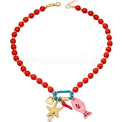 Collares de verano para mujer con colgante de estrella de mar y colgante de pez de aleación esmaltada en aleación.&nbsp;WG19625-03