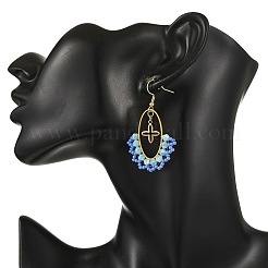 Boucles d'oreilles pendantes ovales en laiton et acier inoxydable 304&nbsp;EJEW-MZ00799-01