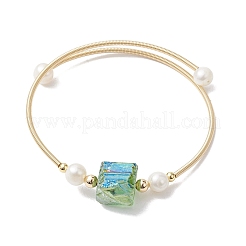 Galvanisiertes Manschettenarmband mit Perlen aus Naturquarz&nbsp;BJEW-JB10195