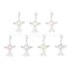 Pendentif en forme de cœur en forme de fleur d'ange en acrylique imitation perle avec ailes en alliage&nbsp;HJEW-JM03984